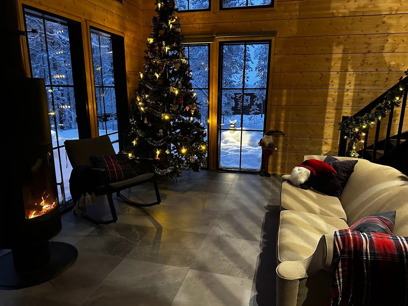 The cabin ready for arrival — warm, welcoming, prepared by Colin and Livia